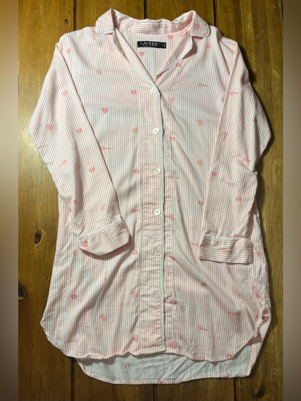 Ralph Lauren Pink and White Striped Button-Up knee length Sleep Top/Gown